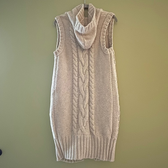 Abercrombie Fitch Women S Wool Blend Cable Knit Trench Sweater Logo Y2K Hooded - Picture 2 of 10